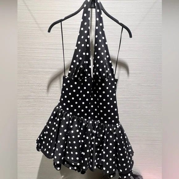 Black and White Polka Dot Halter Dress - Picture 4 of 6